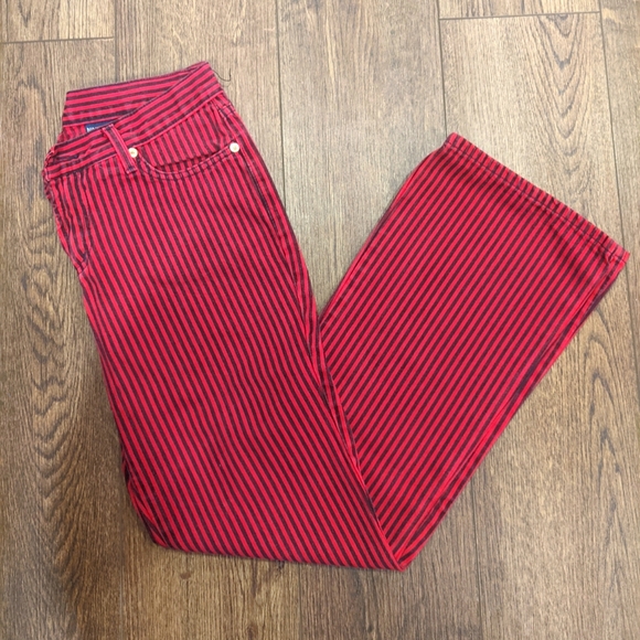 Nine Planet Vintage Y2K low rise flared red and black pinstripe jeans size 9 - Picture 1 of 9